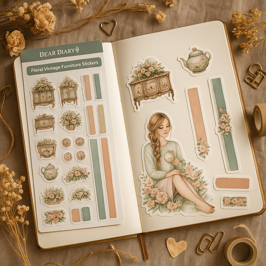 Victorian Furniture & Flowers Stickers – Soft Pastel Aesthetic