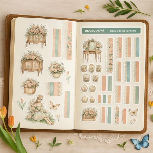 Floral Vintage Planner Stickers – Cottagecore Journal Decor