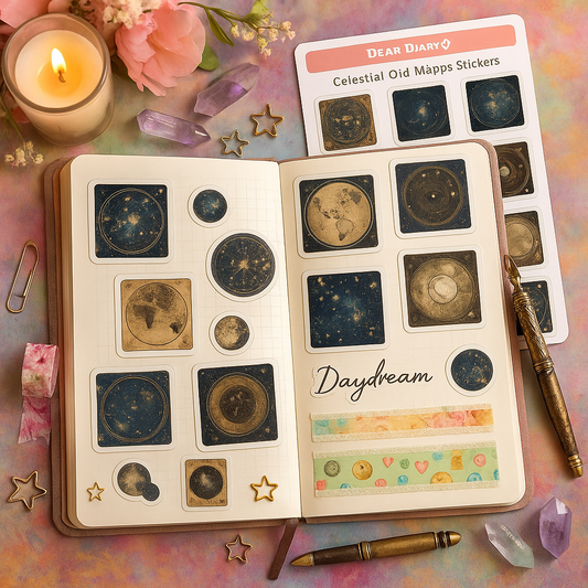Galaxy & Moon Phase Stickers for Journals – Old Map Style