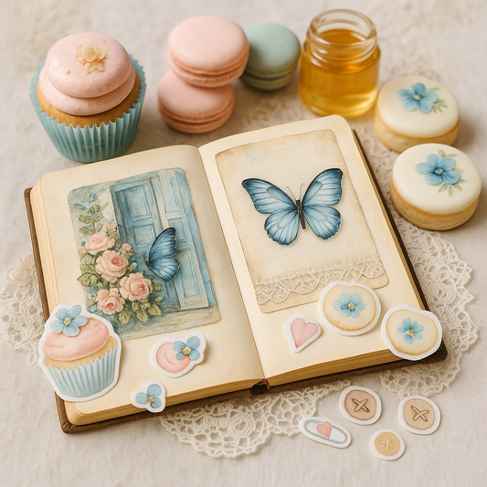 Blue Butterfly & Floral Stickers for Journal – Vintage Aesthetic