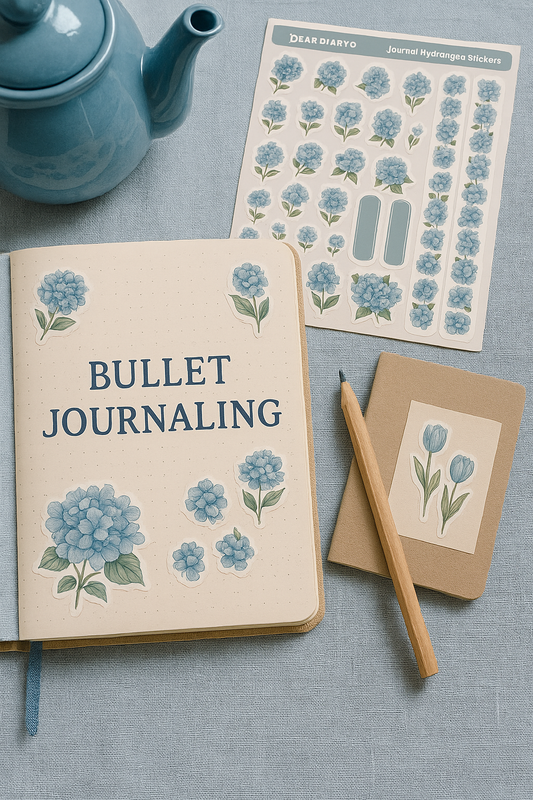 Hydrangea Bullet Journal Stickers – Soft Blue Floral Set by Dear Diary