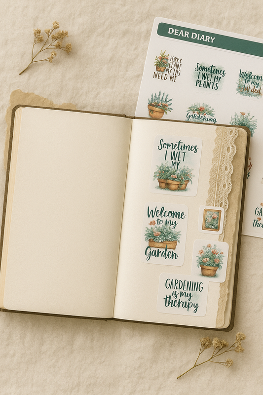 Gardening Stickers for Journal & Planner – Botanical Quote Set