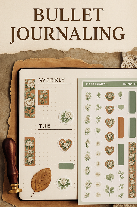 Botanical Bullet Journal Sticker Set – Cream Rose & Leafy Green by Dear Diary