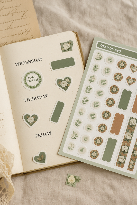 Green Botanical Planner Stickers – Habit Tracker & Floral Labels for Journaling