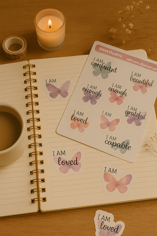 Watercolor Butterfly “I AM” Stickers – Gentle Affirmations for Mental Wellness & Journaling