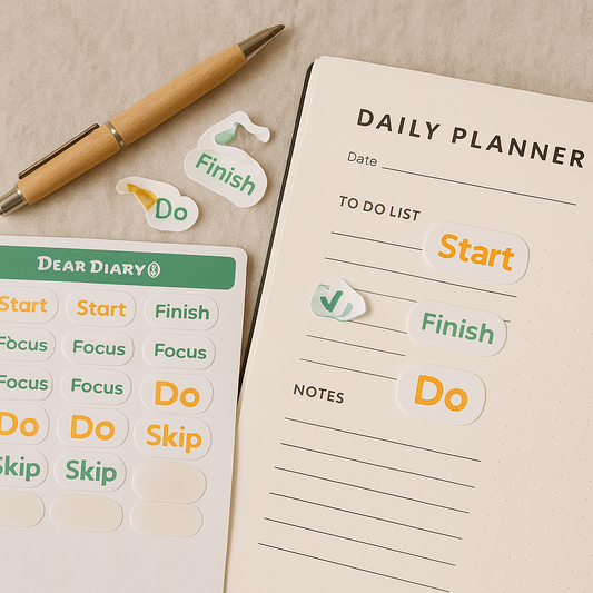 Focus, Start, Do – Functional Stickers for Daily & Diet Planners