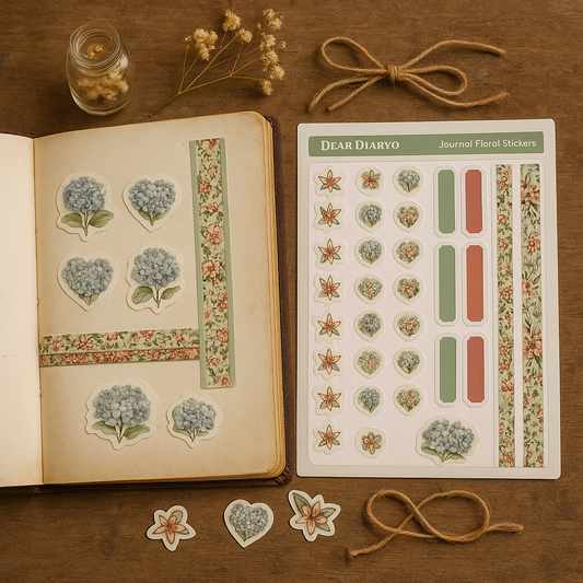 Pastel Garden Floral Decorative Stickers – Hydrangea & Lily Journal Set