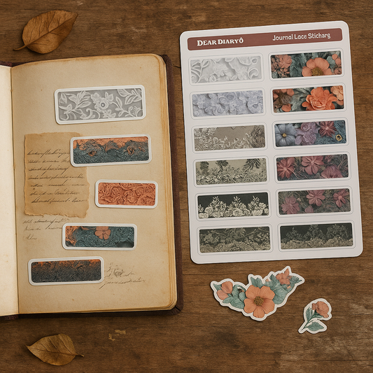 Vintage Lace & Floral Border Stickers – Antique-Inspired Journal Accents