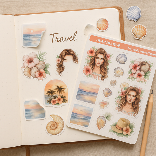 Tropical Fiesta Stickers – Summer Travel Journal Sheet