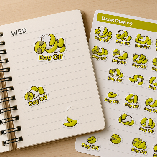 "Day Off" Banana Sloth Stickers – Lazy Day Planner Sheet