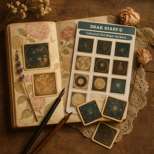 Celestial Map Stickers – Vintage Astronomy & Old World Map Sticker Sheet for Journals and Planners