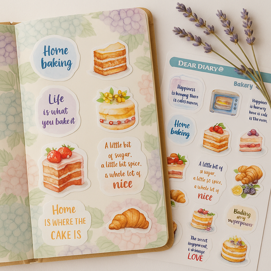 Bakery Stickers for Journals – Cute Cake & Pastry Sticker Sheet with Baking Quotes