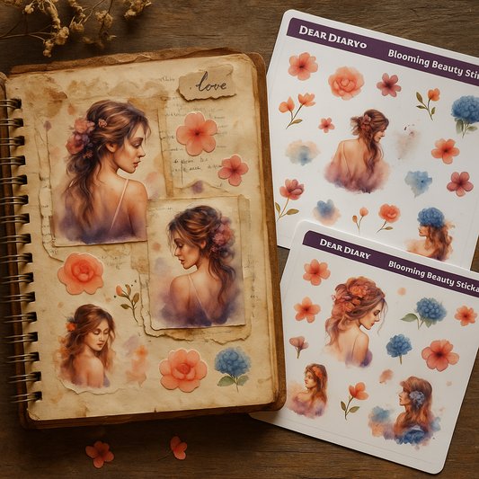Watercolor Girl and Flower Stickers – Aesthetic Vinyl Set for Planners