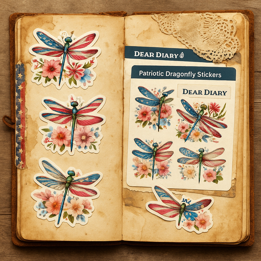 Patriotic Dragonfly Stickers – USA Flag Vinyl Stickers for Junk Journal, Scrapbook & Planner Decoration