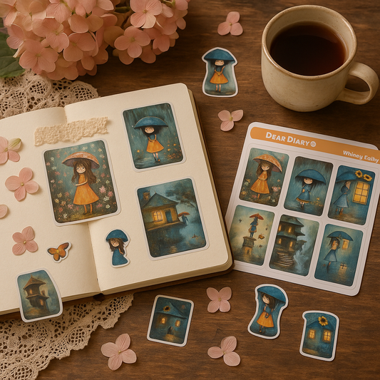 Rainy Day Journal Stickers – Cozy Girl & Cottage Vinyl Sticker Sheet for Planner, Scrapbook & Junk Journal