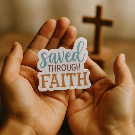 Saved Through Faith Christian Sticker – Bible Verse Vinyl Sticker for Journals, Bibles & Laptops