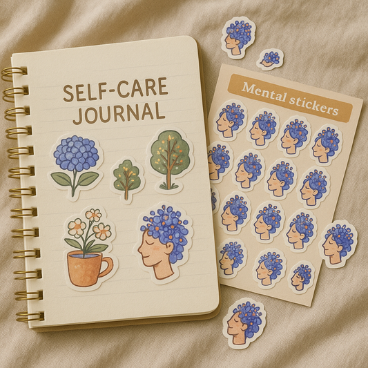 Mental Health Self-Care Stickers – Mindful Head & Nature Sticker Sheet for Journals & Planners