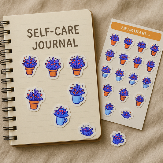 Cute Plant Stickers for Self-Care Journals – Potted & Mug Floral Sticker Sheet for Planners