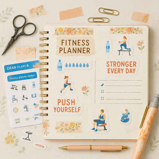 Fitness Planner Stickers – Workout & Hydration Journal Tracker – Dear Diary Wellness Sticker Sheet