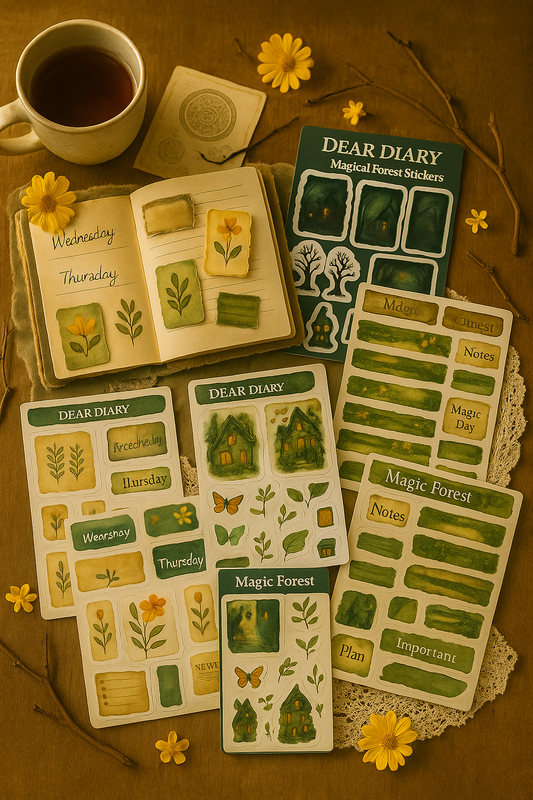 Enchanted Woods Stickers – Cozy Cottagecore Journal Sheets