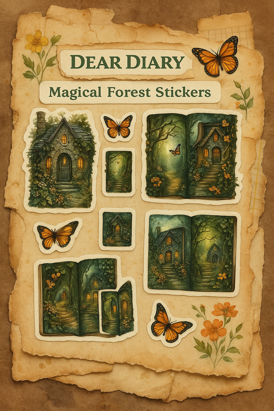 Magical Forest Cottage Stickers – Fairytale Journal Sheet