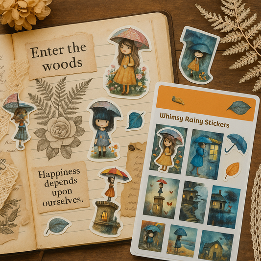 Rainy Day Girl Stickers – Whimsical Journal & Scrapbook Set