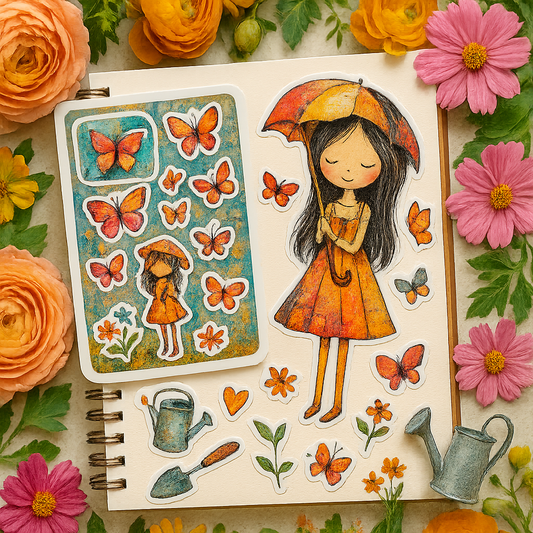 Dear Diary® Autumn Town & Girl in Orange Dress Stickers
