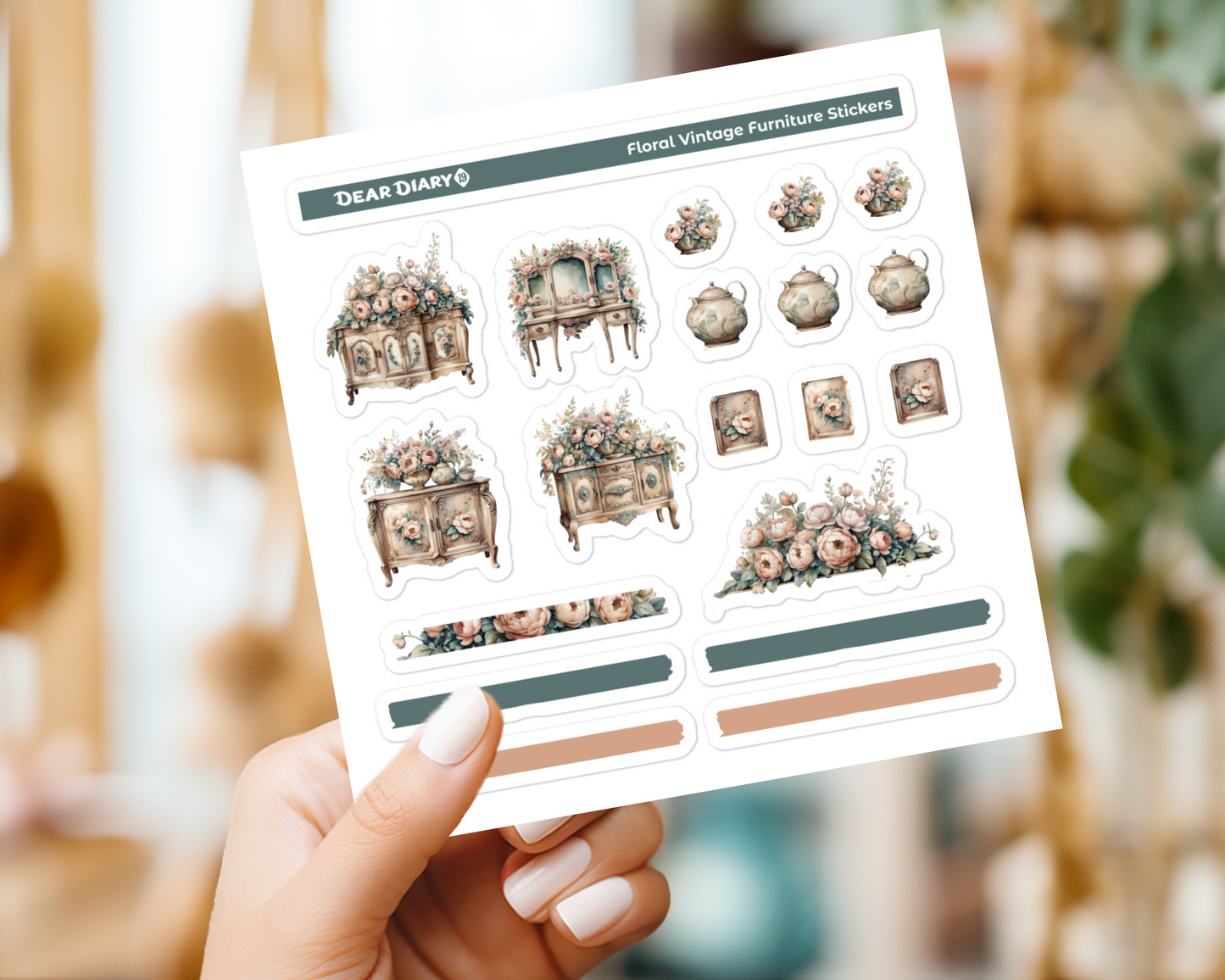 Vintage furniture journal stickers sheet VFSS01