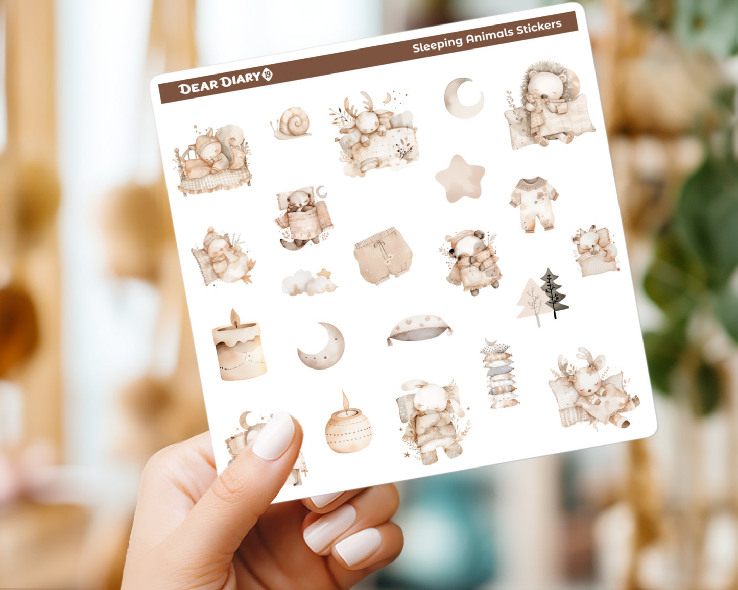 Sleeping woodland animals journal stickers sheet SAPS01