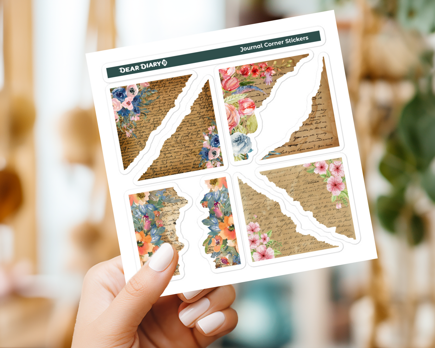 Corner junk journal floral stickers sheet CJSM01