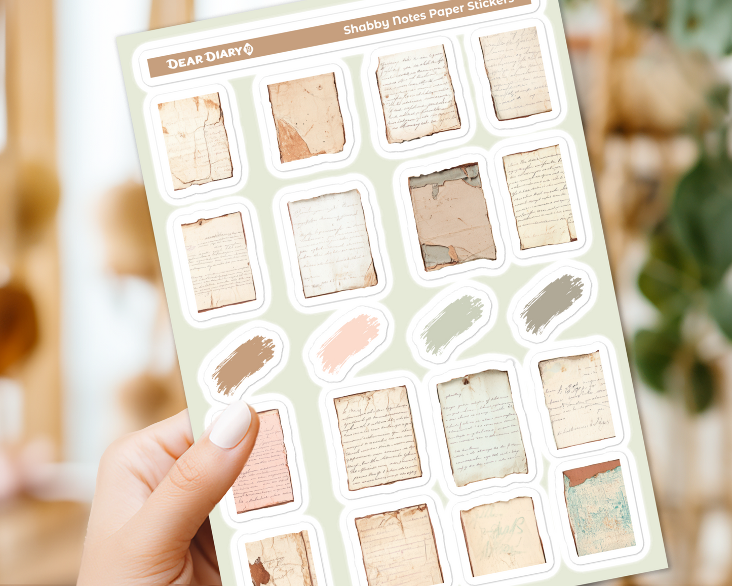 Shabby notes paper journal stickers sheet SNSH03