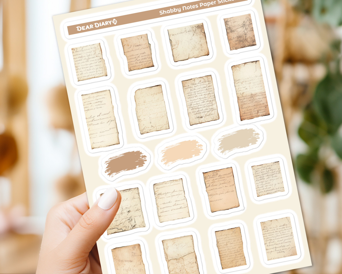 Shabby notes paper journal stickers sheet SNSH02