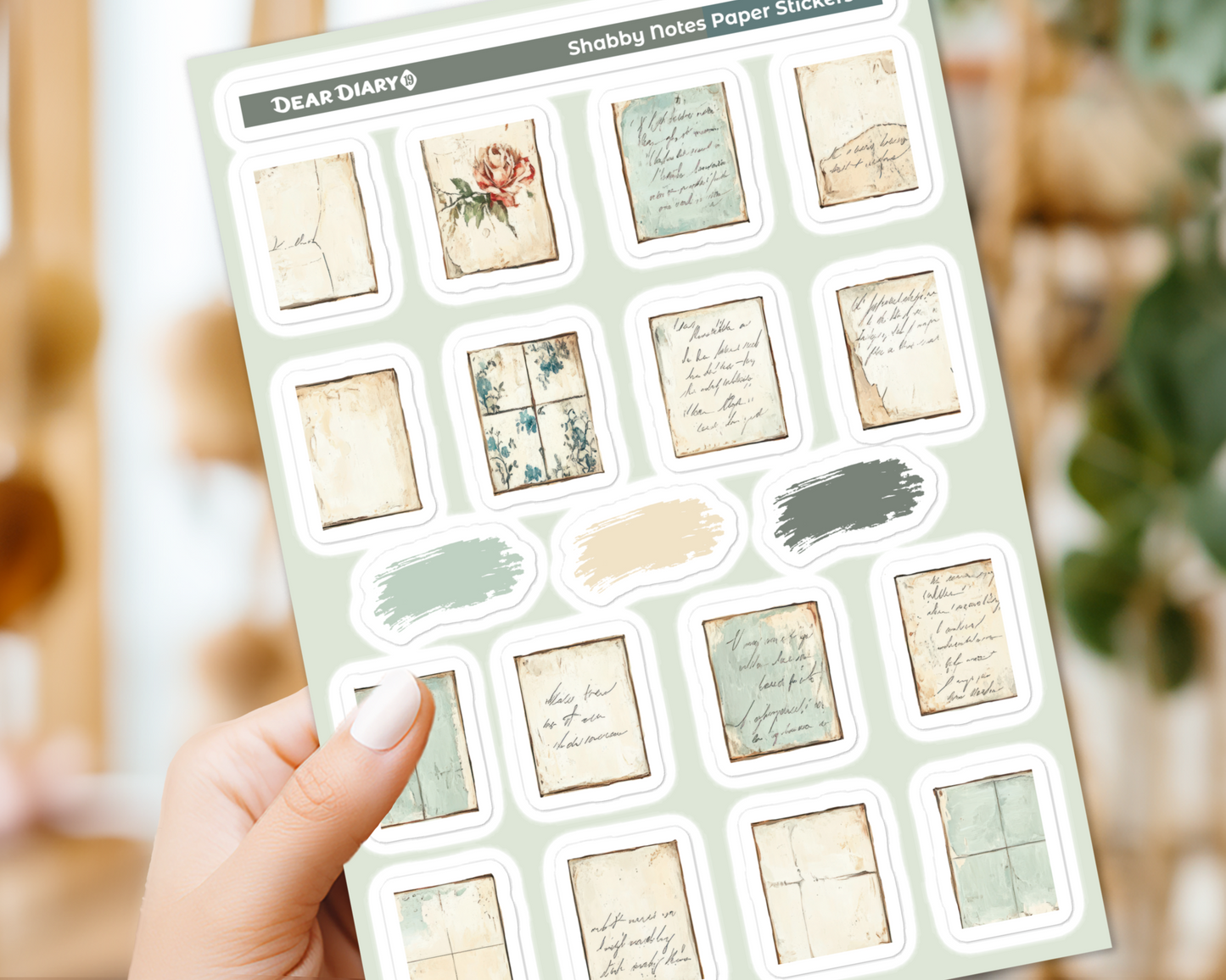 Shabby notes paper journal stickers sheet SNSH01
