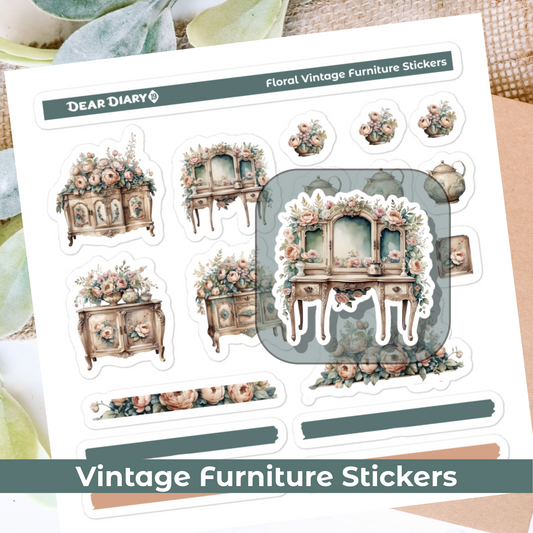 Vintage furniture journal stickers sheet VFSS01