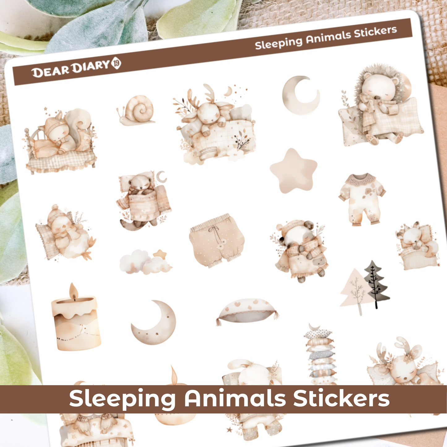 Sleeping woodland animals journal stickers sheet SAPS01
