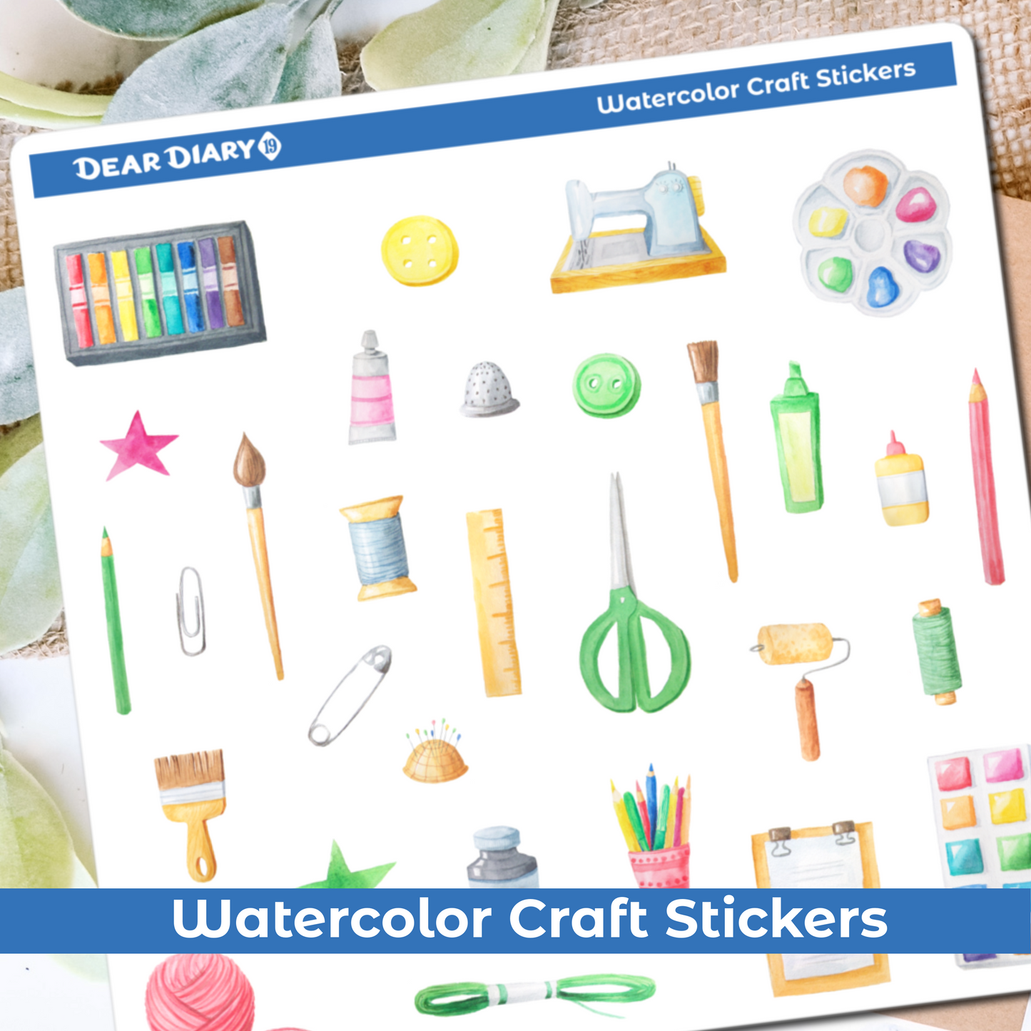 Watercolor craft journal stickers sheet WCPS01