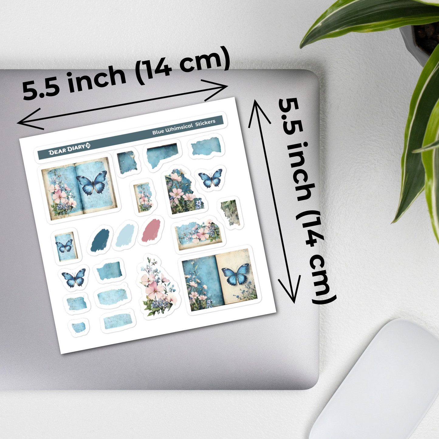 Blue journal whimsical stickers sheet BWSM01