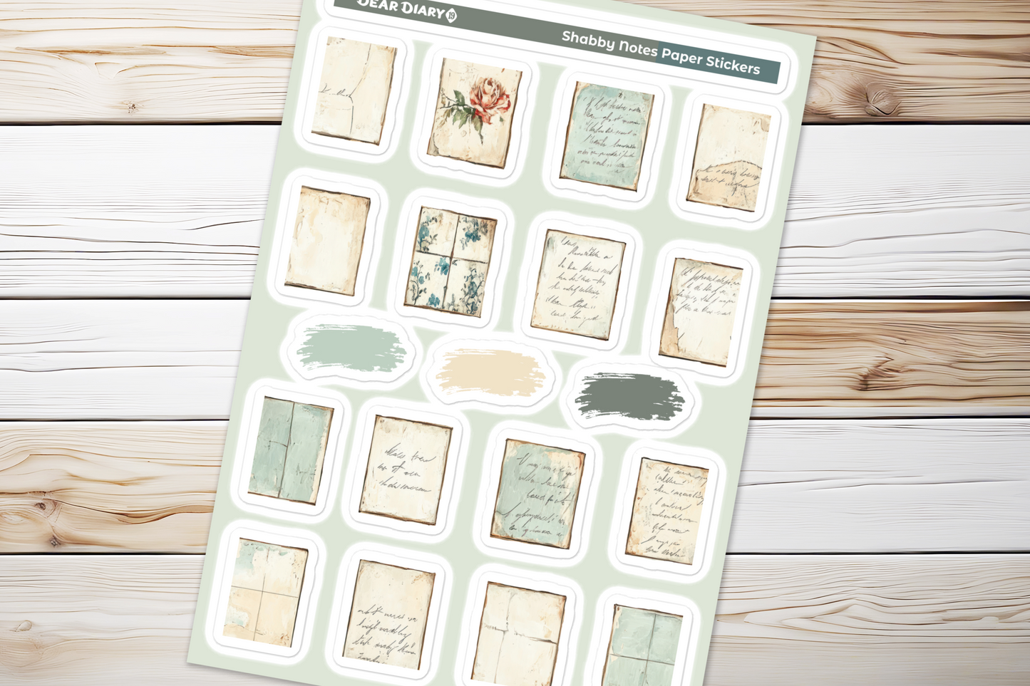 Shabby notes paper journal stickers sheet SNSH01