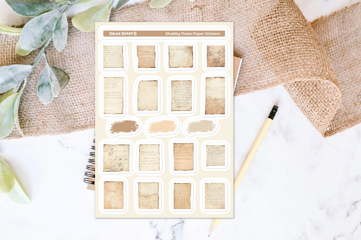 Shabby notes paper journal stickers sheet SNSH02