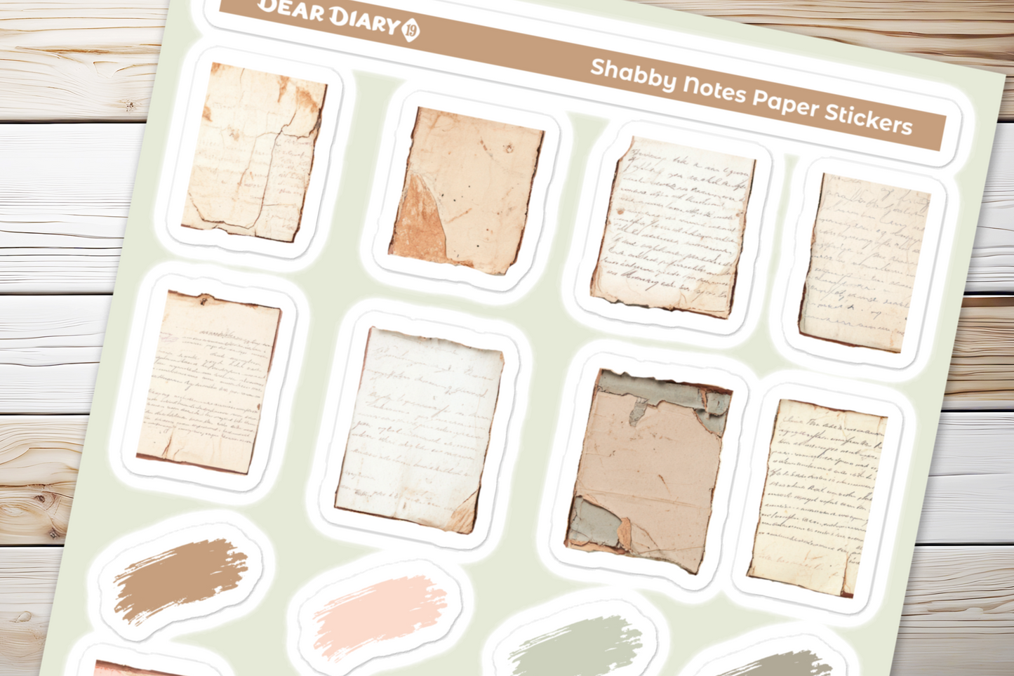 Shabby notes paper journal stickers sheet SNSH03