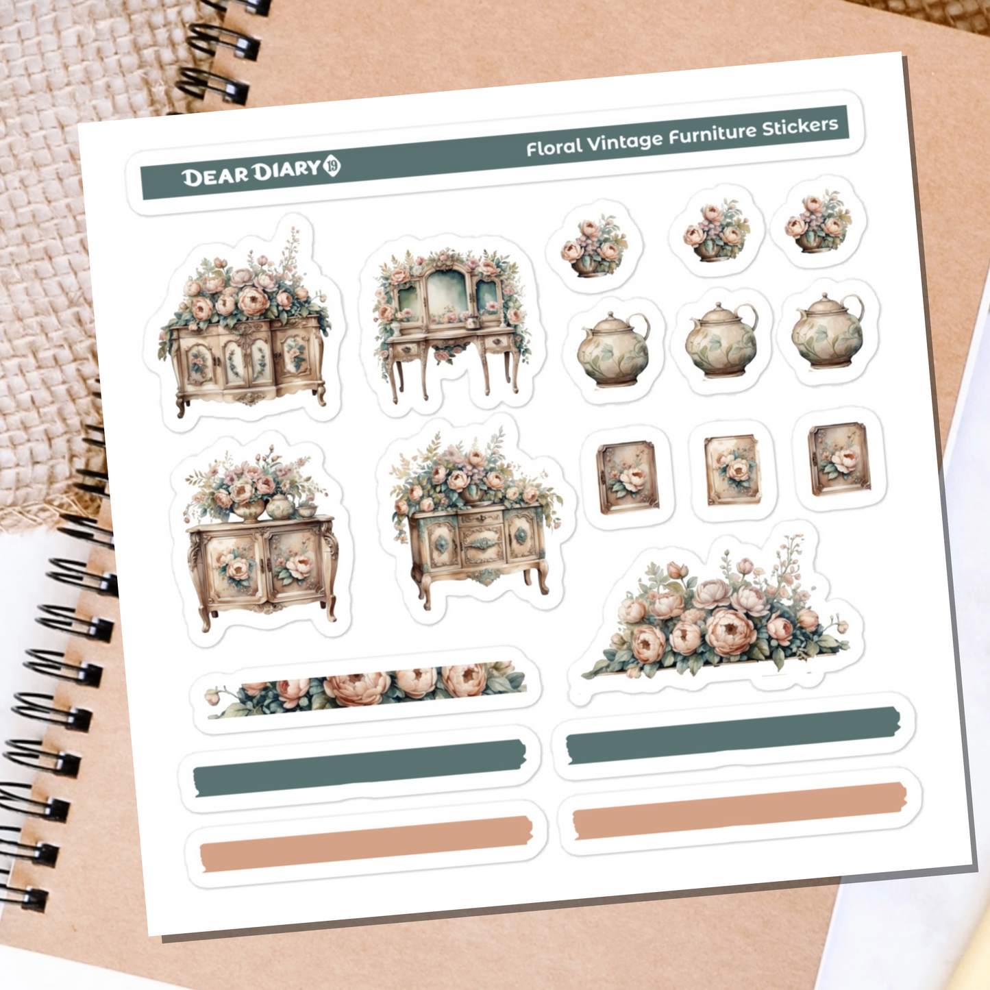 Vintage furniture journal stickers sheet VFSS01