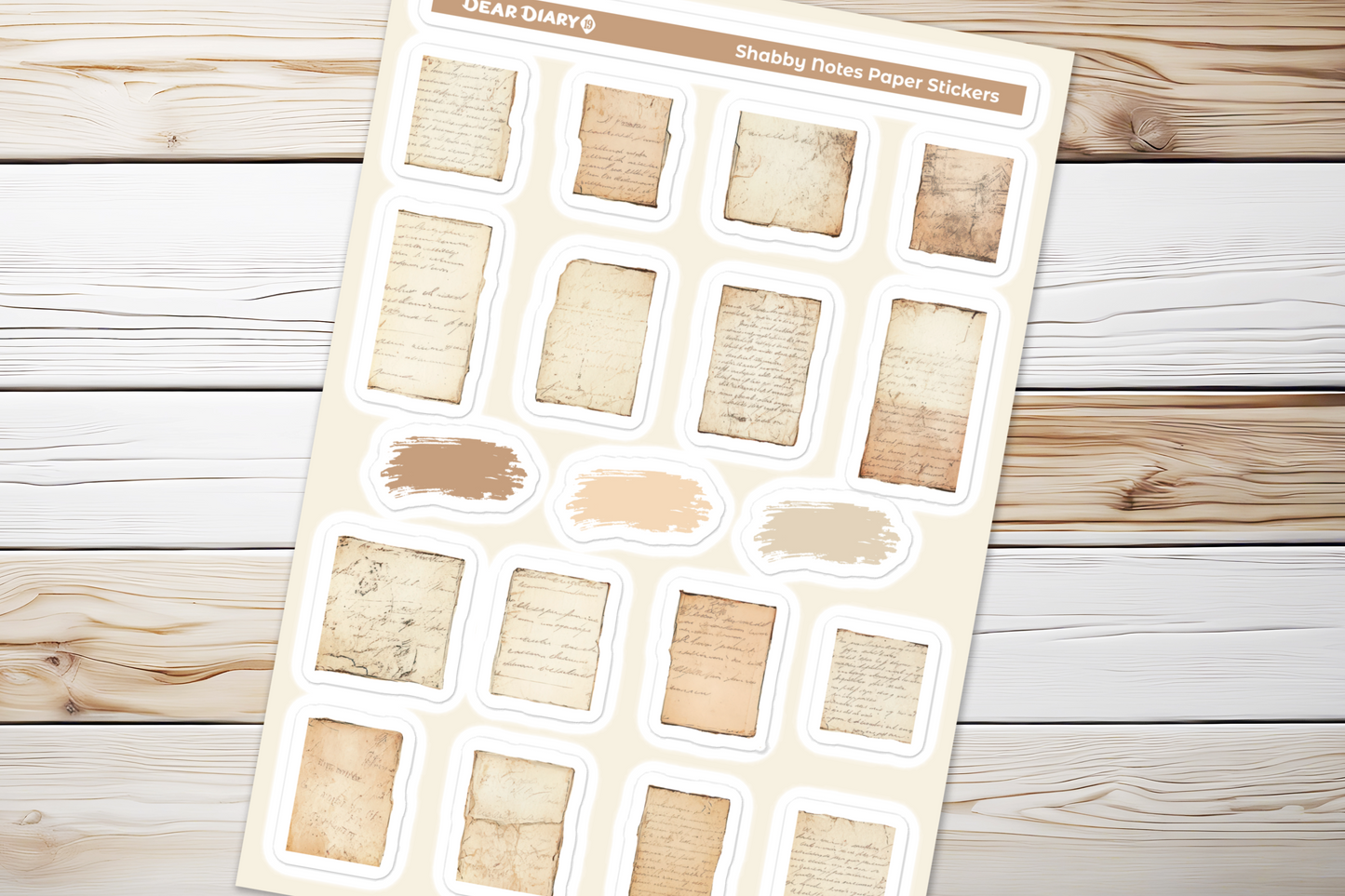 Shabby notes paper journal stickers sheet SNSH02
