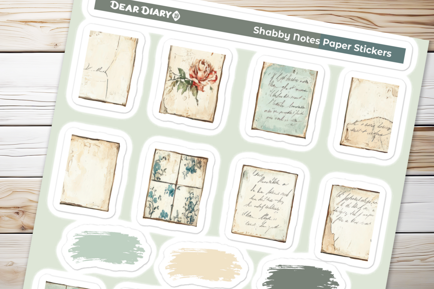 Shabby notes paper journal stickers sheet SNSH01
