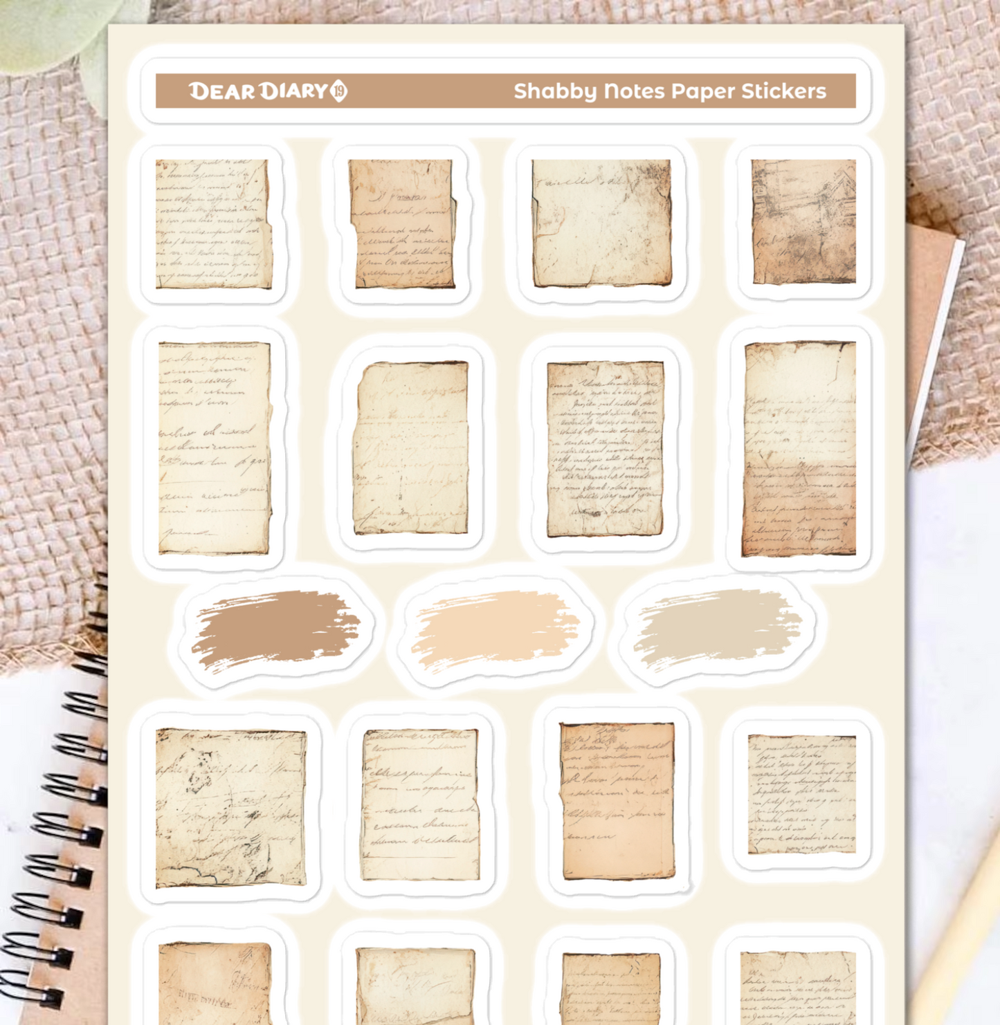 Shabby notes paper journal stickers sheet SNSH02