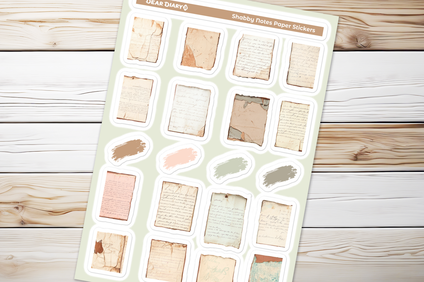 Shabby notes paper journal stickers sheet SNSH03
