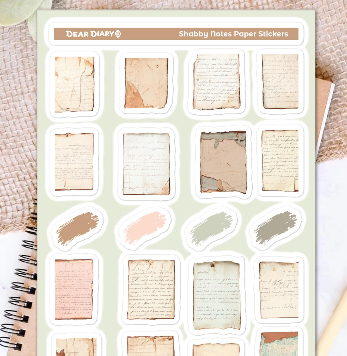 Shabby notes paper journal stickers sheet SNSH03