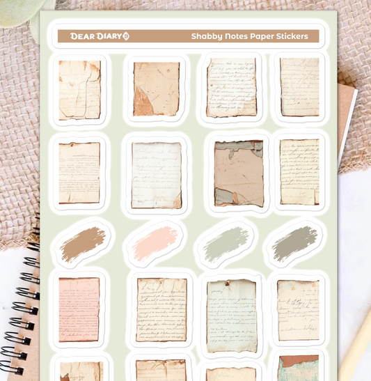Shabby notes paper journal stickers sheet SNSH03