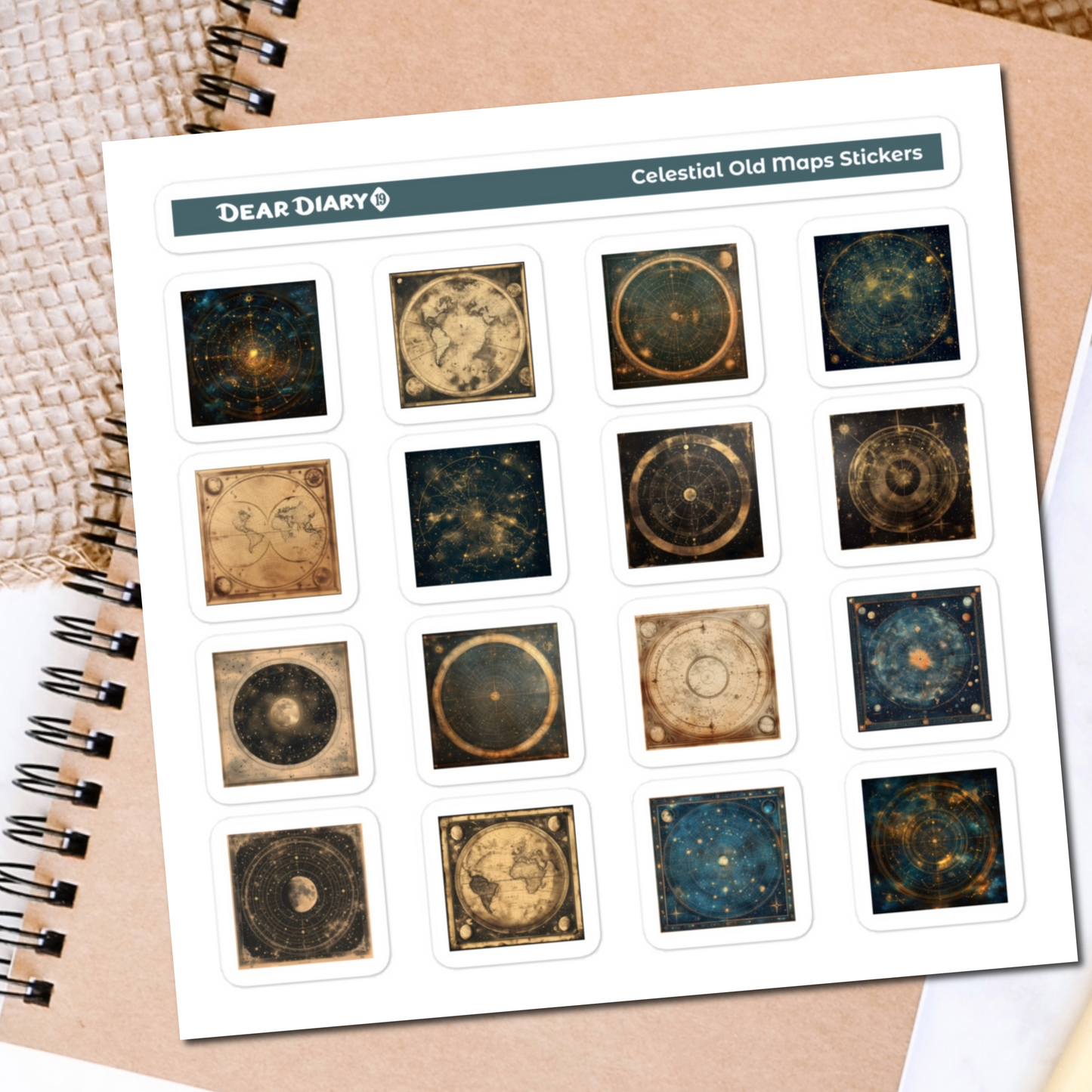 Celestial old maps journal stickers sheet CMSM01