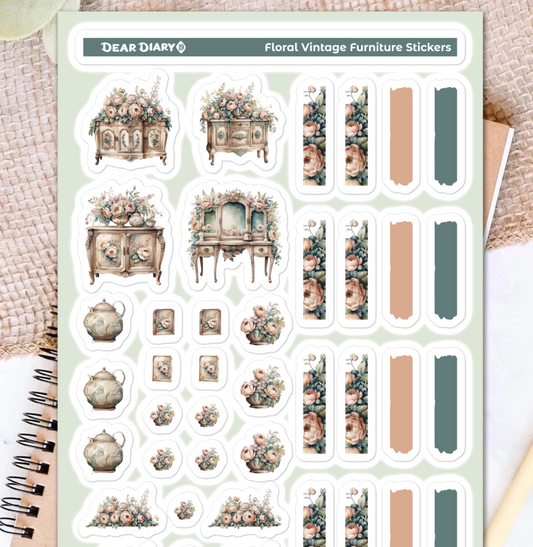 Vintage furniture journal stickers sheet VFSH01