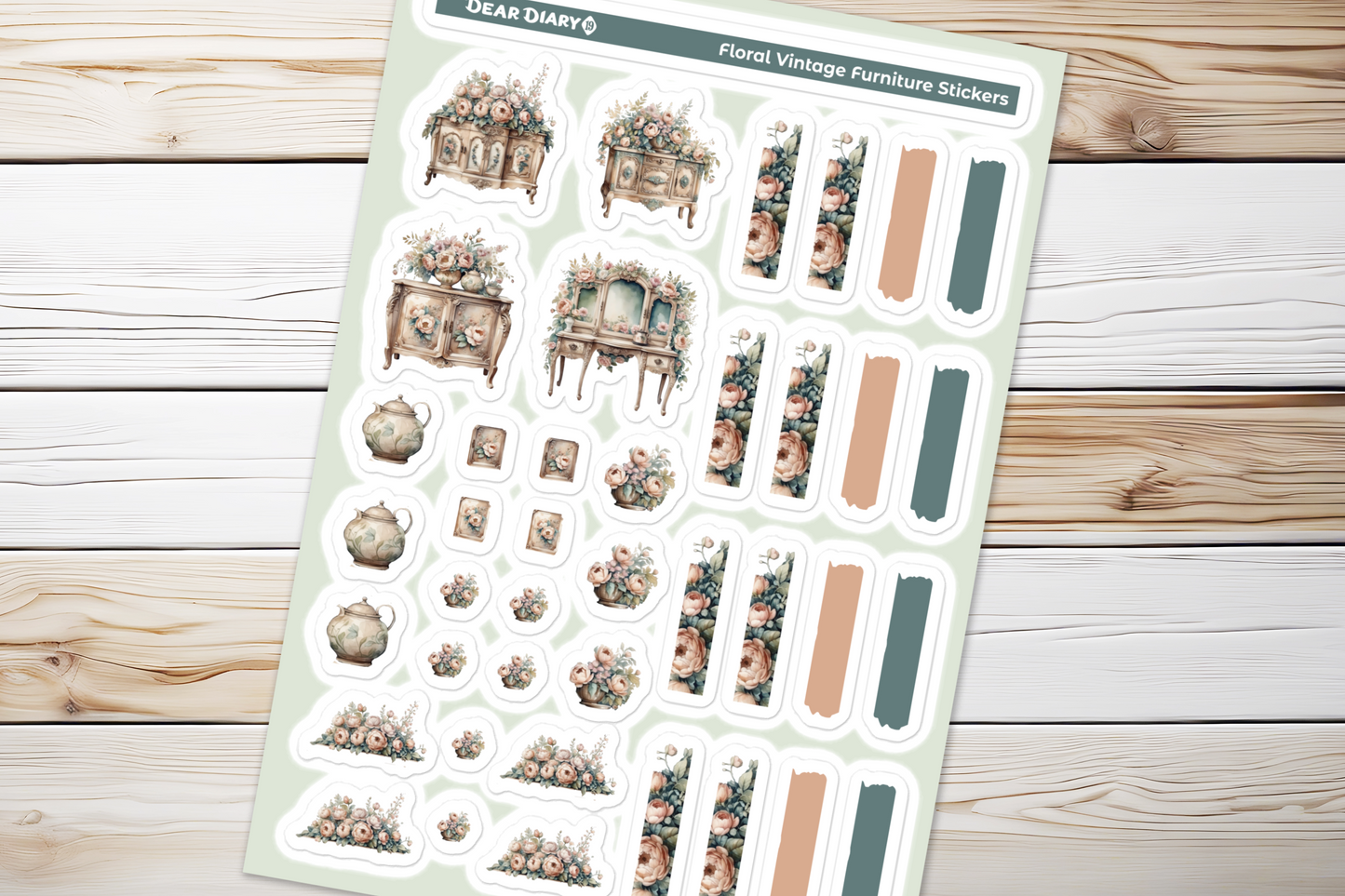 Vintage furniture journal stickers sheet VFSH01